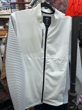 Under Armour White Jacket with Light Gray Ribbed Sleeves